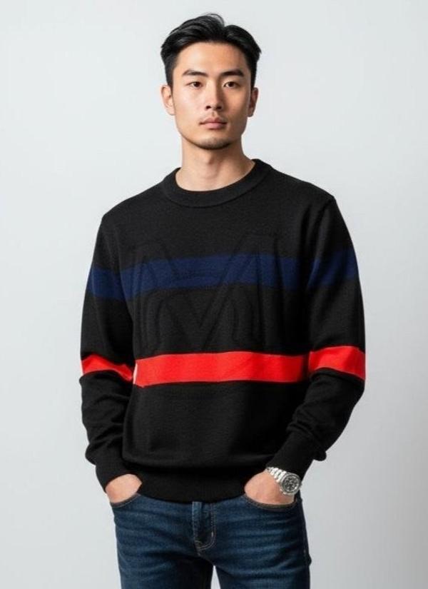 암로고 컬러 자카드 라운드 니트수입최고급(남녀공용)