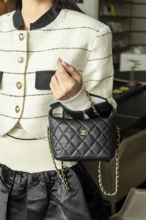 샤* 고급 25 크루즈 캐비어 체인 호보백 블랙 스몰