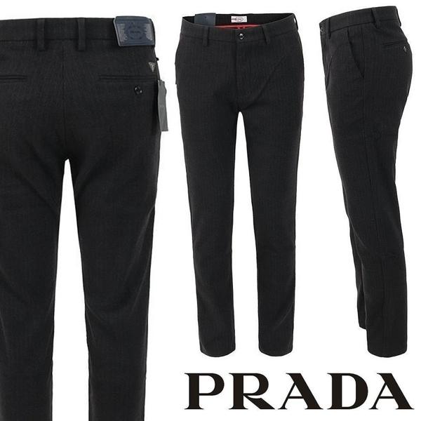 프** 삼각로고 스트라이프 모직 슬랙스 모직 원단