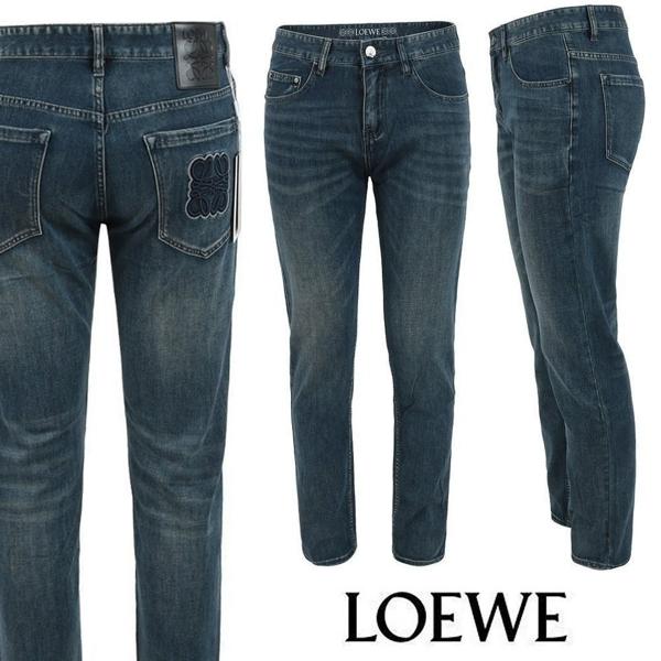 로** 아나그램 블루 자수 슬림 일자진