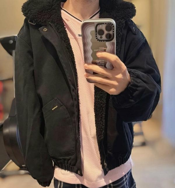 슈** 시어링 봄버 데님 자켓