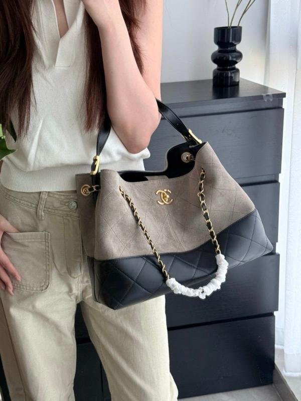 샤* 고급 25A 공방 스웨이드 투톤 쇼퍼 호보백 그레이