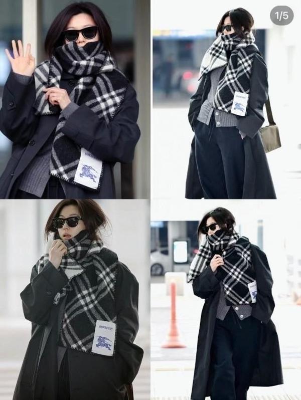 버** 전지현 체크 울 캐시미어 스카프 머플러