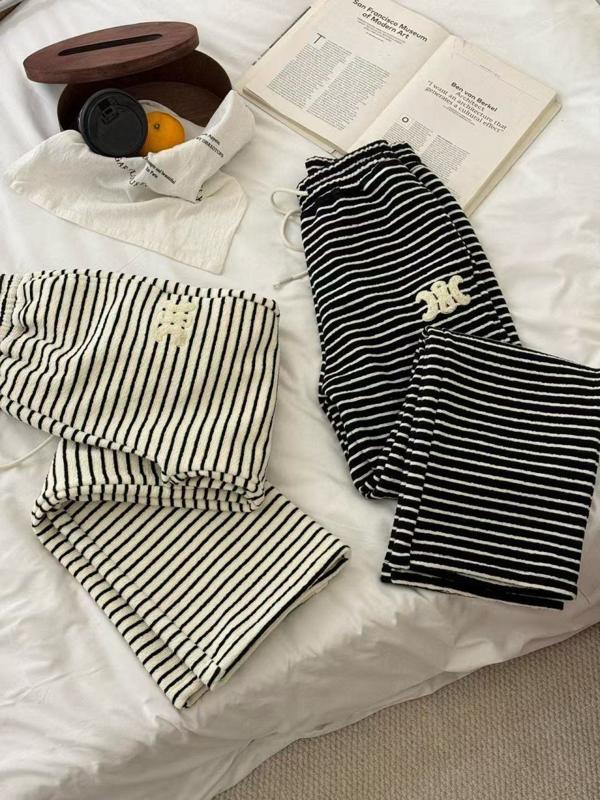 셀** 블랙앤화이트 스트라이프 뽀글이 와이드 팬츠