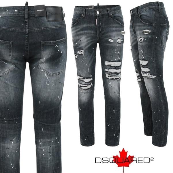 디**** 스틸로고 데미지 블랙 슬림 일자진