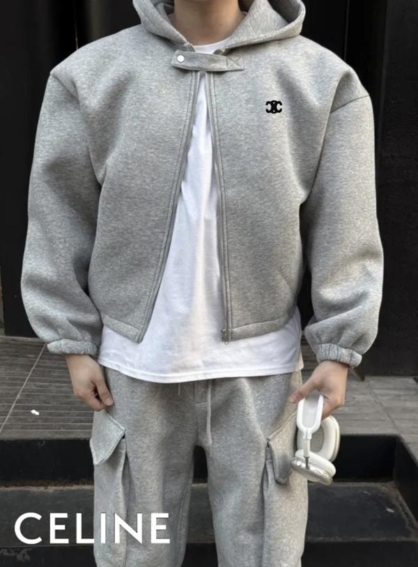 셀** 자수 네오프렌 버튼넥 후드집업