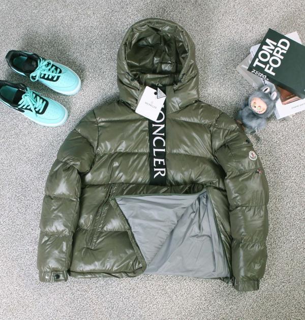 모리 로고 포포버 후드 다운 재킷