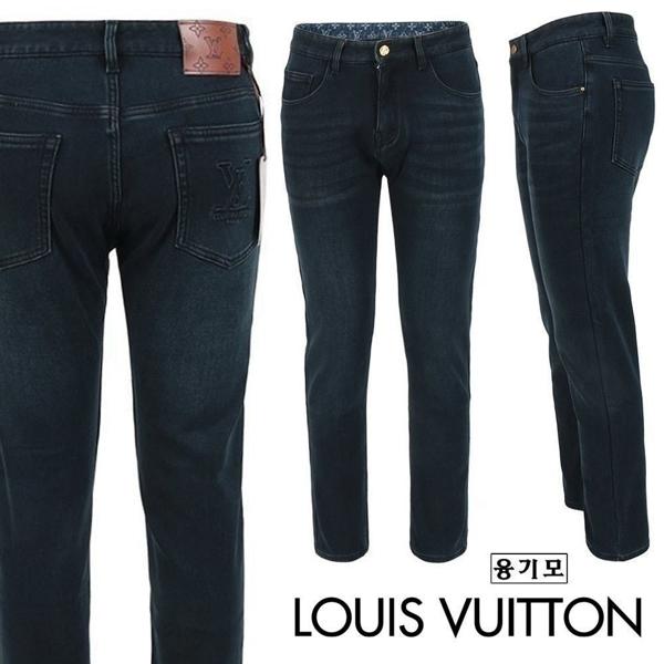 루* 시그니처 로고 진청 슬림 일자진 융 기모 원단