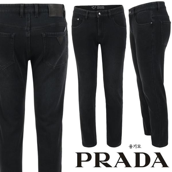 프** 레더 삼각로고 블랙 슬림 일자진 융 기모 원단