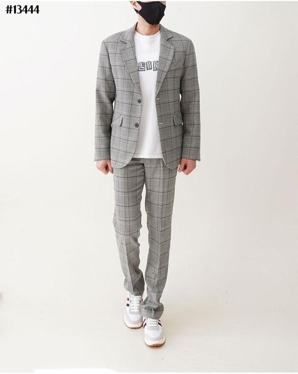 톰* 남성 자카드 체크 클래식 수트 정장 셋업