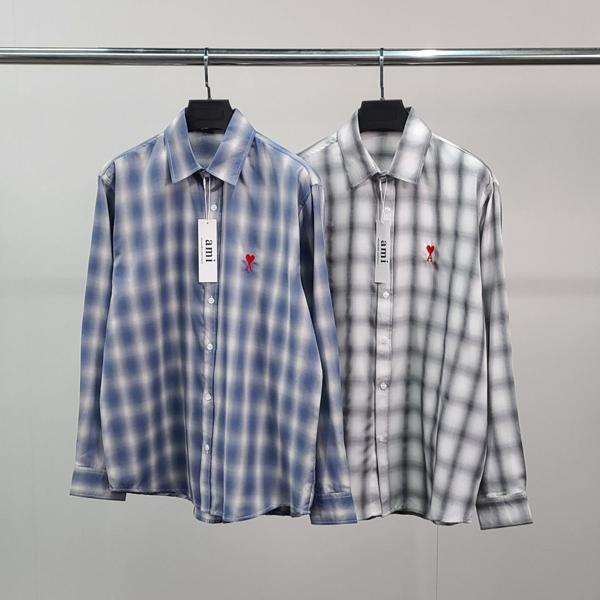 아* 스몰하트자수 오버 체크 셔츠