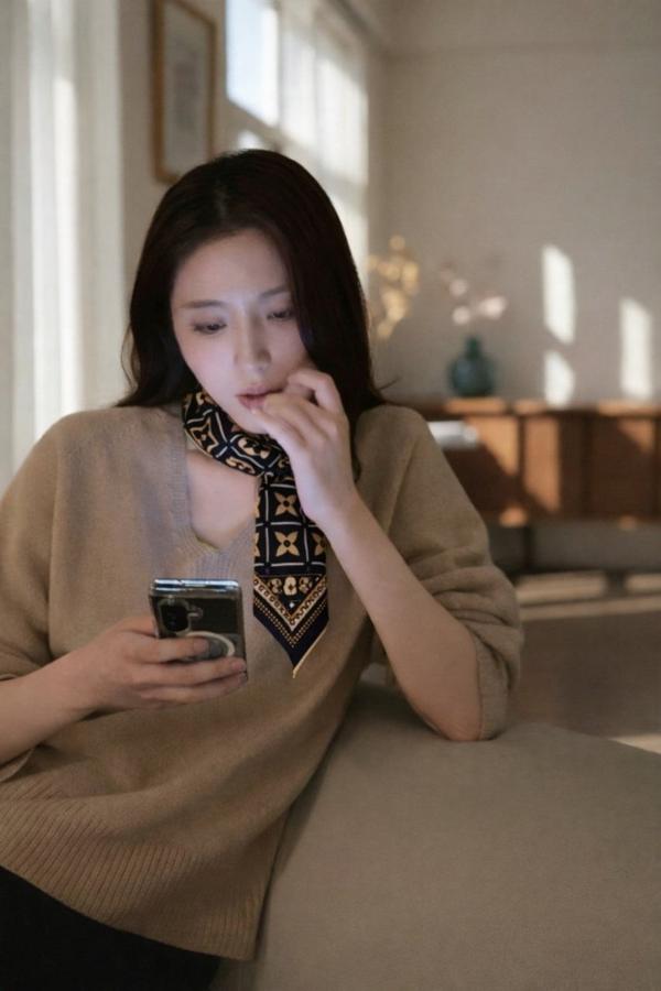 루* 골드모노그램 로고 스카프