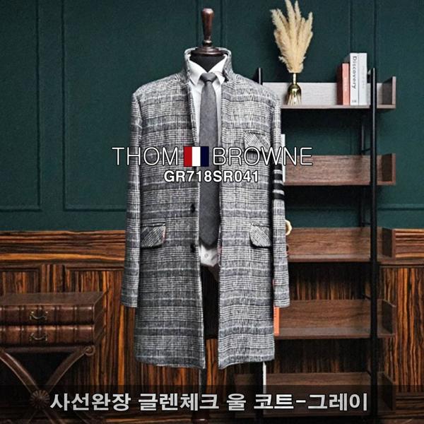 톰* 사선완장 글렌체크 울 코트