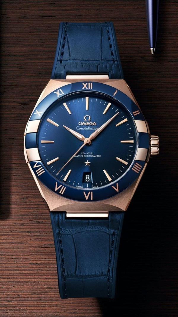 오** 컨스텔레이션 코액시얼 마스터 블루다이얼 로즈골드
