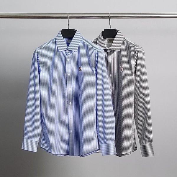 메* 키츠네 브라운 폭스헤드 스트라이프 셔츠