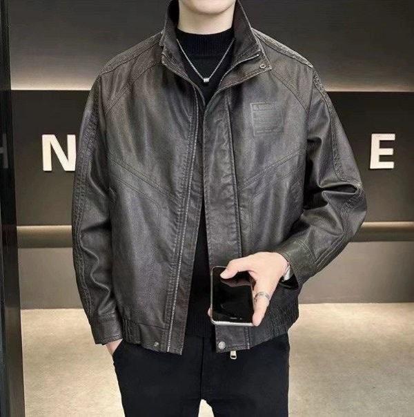 구* 레터링 사각로고 레더자켓