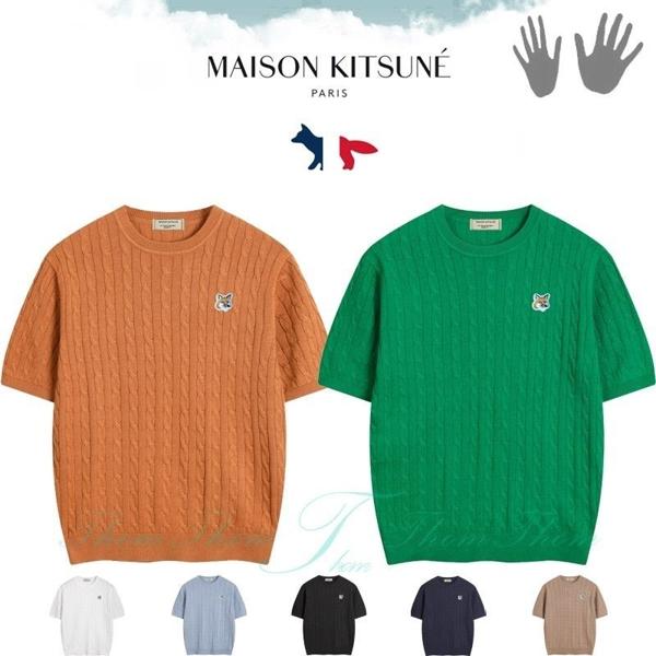 메* 키츠네 꽈베기 라운드 반팔 니트