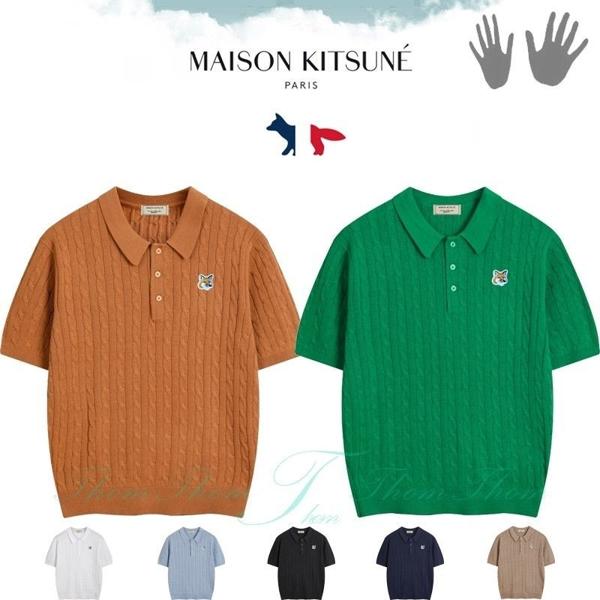 메* 키츠네 꽈베기 카라 반팔 니트