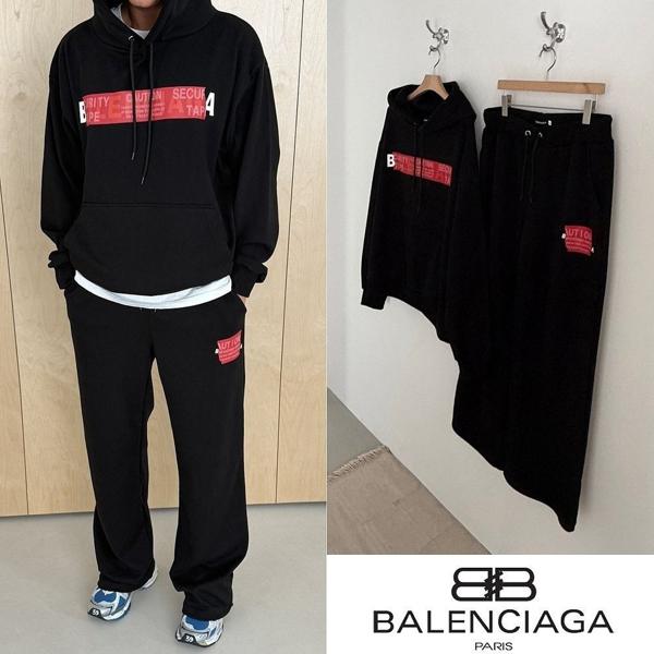 발**** 서큐리티 테이프 프린팅 후드 오버핏 셋업