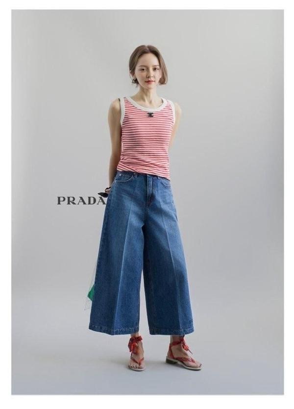 프** 8부 와이드 데님 팬츠