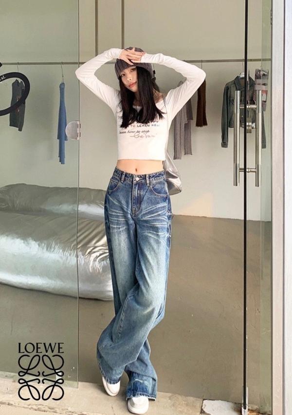 로** 애너그램 워싱 데님 와이드 팬츠