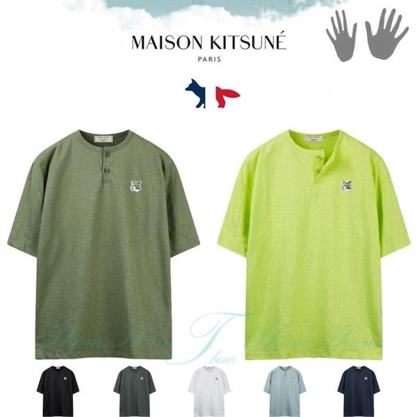 메* 키츠네 슬라브 오버핏 헨리넥 반팔