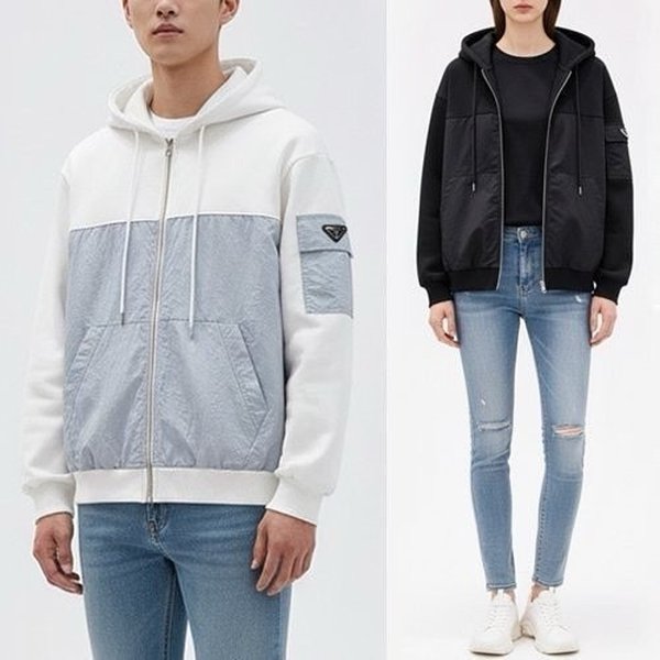프** 배색포인트 후드집업