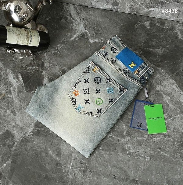 루* 멀티컬러 모노그램 워싱 데님 팬츠