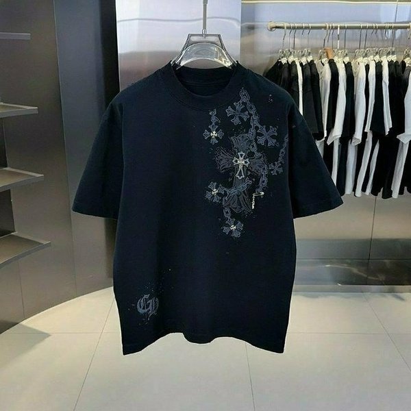 크* 체인 크로스 티셔츠