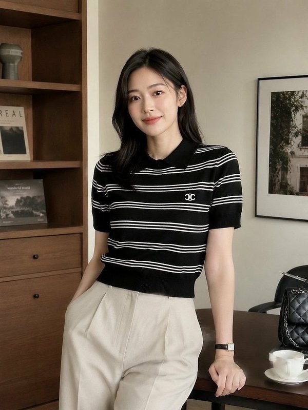 셀** 카라 스트라이프 니트