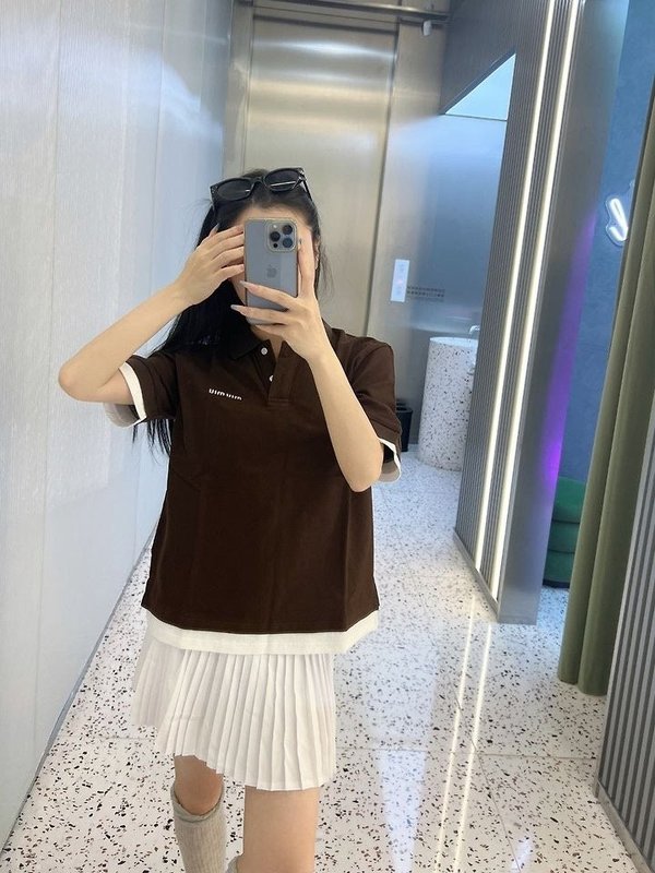 미*** 자수로고 레이어드 폴* 반팔셔츠 - 수입