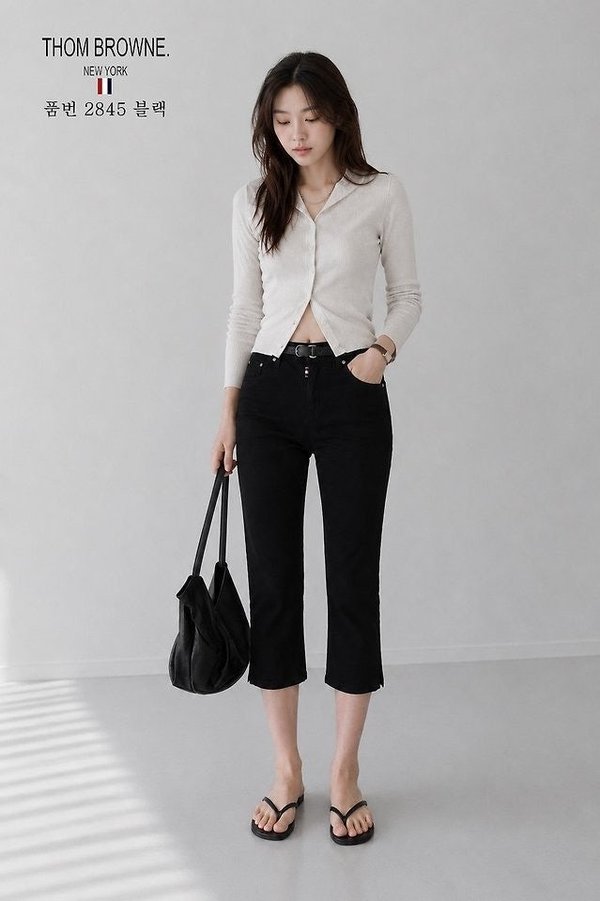 톰* 허리밴딩 카프리 면 팬츠(2845)