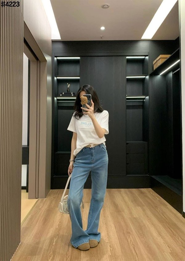 셀** 트리옹프 포켓 로고 워싱 롱 부츠컷 데님 팬츠(금장 레더 벨트 포함)
