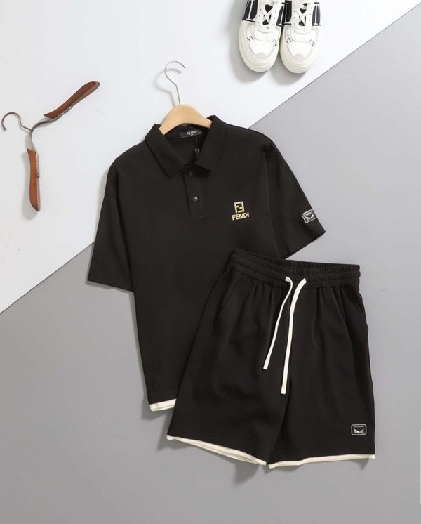 펜* 로고 자수 레이어드 반팔 & 쇼츠 SET