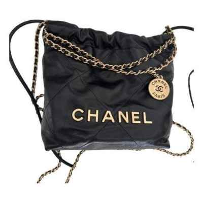 샤* 22백 미니 핸드백 유광 카프스킨 골드 메탈 ㅡ블랙 풀박스