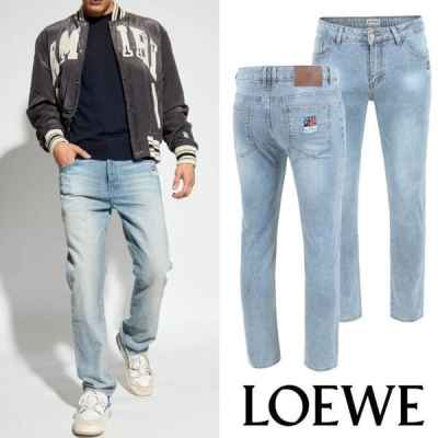 로** 컬러 아나그램 자수 연청워싱 슬림진