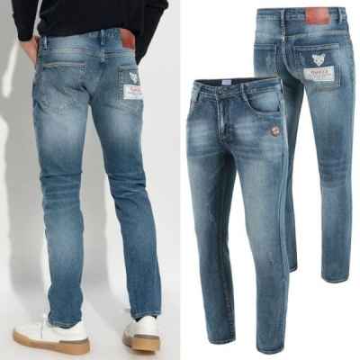 구* 캣 프린트 워싱 청바지