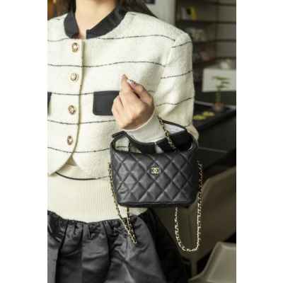 샤* 고급 25 크루즈 캐비어 체인 호보백 블랙 스몰