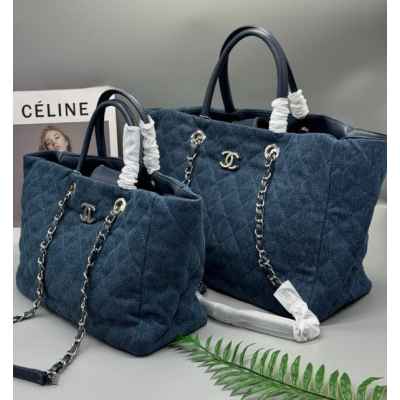 샤* 데님 퀄팅 체인 토트백