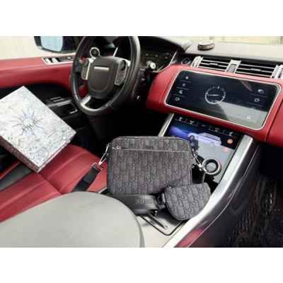 디* 크로스 새들 트리플 파우치 오블리크 자카드 블랙