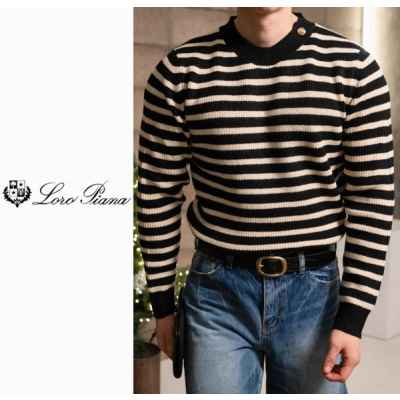 로* 피아나 최고급 스트라이프 견장니트