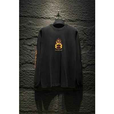 발**** 불꽃 긴팔 워싱 티셔츠