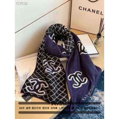 샤* 사선 패턴 포인트 로고 네이비 머플러 (제니착용)