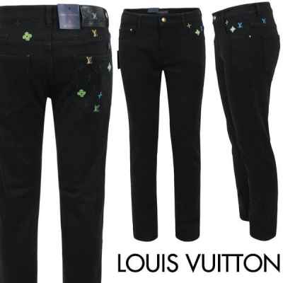 루* 네온 멀티자수 블랙 슬림 일자진 피치 기모 원단