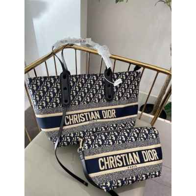 디* 오블리크 자수 쇼퍼백  파우치백 Set