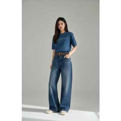 미*** 로고 자수 배기 커브 워싱 데님팬츠수입풀(여성)