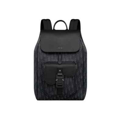 디* Saddle 플랩 백팩 블랙 D*or Oblique 자카드  블랙 그레인 송아지 가죽