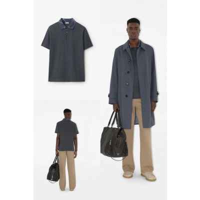버** 체크 카라 폴로 반팔티셔츠 - 수입 (차콜)
